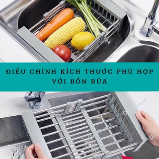 Khay inox rút gọn gác bồn rửa chén, bát - đựng đồ đa năng, tiện dụng