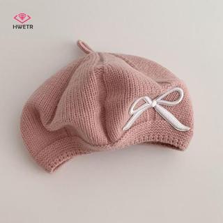 HWETR Bé Gái Mũ Nồi Thêu Nơ Bé Len Dệt Kim Mũ Dễ Thương Trẻ Em Mùa Đông Ấm Áp Cho Bé Mũ Mới