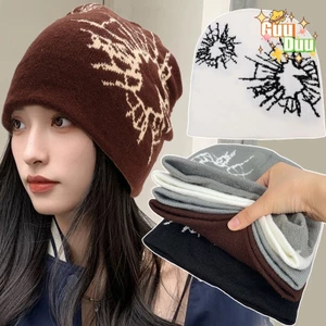 Mũ dệt kim họa tiết Jacquard Y2K Gothic, phù hợp trượt tuyết và cưỡi ngựa