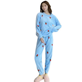 Bộ Đồ Ngủ Nhung San Hô Dày Cho Thu Đông, Phong Cách Nhật Bản Dễ Thương