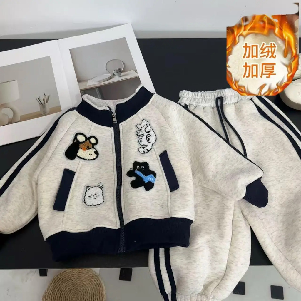Bộ Áo Trẻ Em Plus Nhung Dày Thể Thao Giải Trí Thu Đông Phiên Bản Hàn Quốc Bé Trai Bé Gái Hoạt Hình Áo Swe
