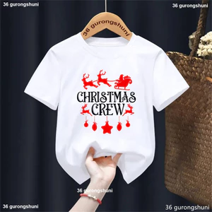 Trẻ Em Giáng Sinh Vui Vẻ Áo Thun Hoạt Hình Người Tuyết Và Cây In Hình Ngày Lễ Trang Phục Ngộ nghĩnh Giáng Sinh Tay Ngắn Tee