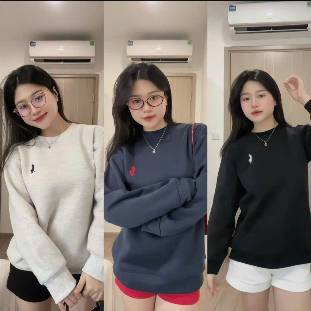 Áo nỉ sweater cổ tròn dài tay mùa đông họa tiết con ngựa đẹp mắt