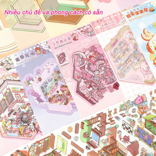 【BabyJoy】Sticker 3D Dòng Động Vật Nhãn Dán PET Sách,Bộ Sưu Tập Các Cảnh Thu Nhỏ,Phong Cảnh 3D Thủ Công Nhãn Dán DIY