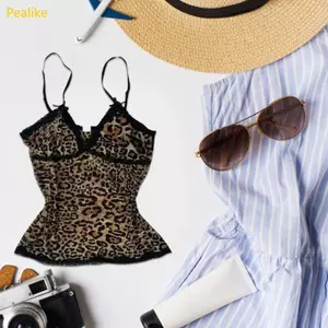 Pealike Phong Cách In Hình Động Vật Không Tay Bustier Nữ Áo Sơ Mi Crop Tank Ngắn
