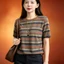 Mùa hè mới phiên bản Hàn Quốc đơn giản thời trang giản dị sọc retro dáng rộng giảm béo cổ tròn tay ngắn dành cho nữ