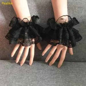 Pealike Steampunk Lolita Tay áo cổ tay Vòng đeo tay xù ren hoa Vòng tay đàn hồi