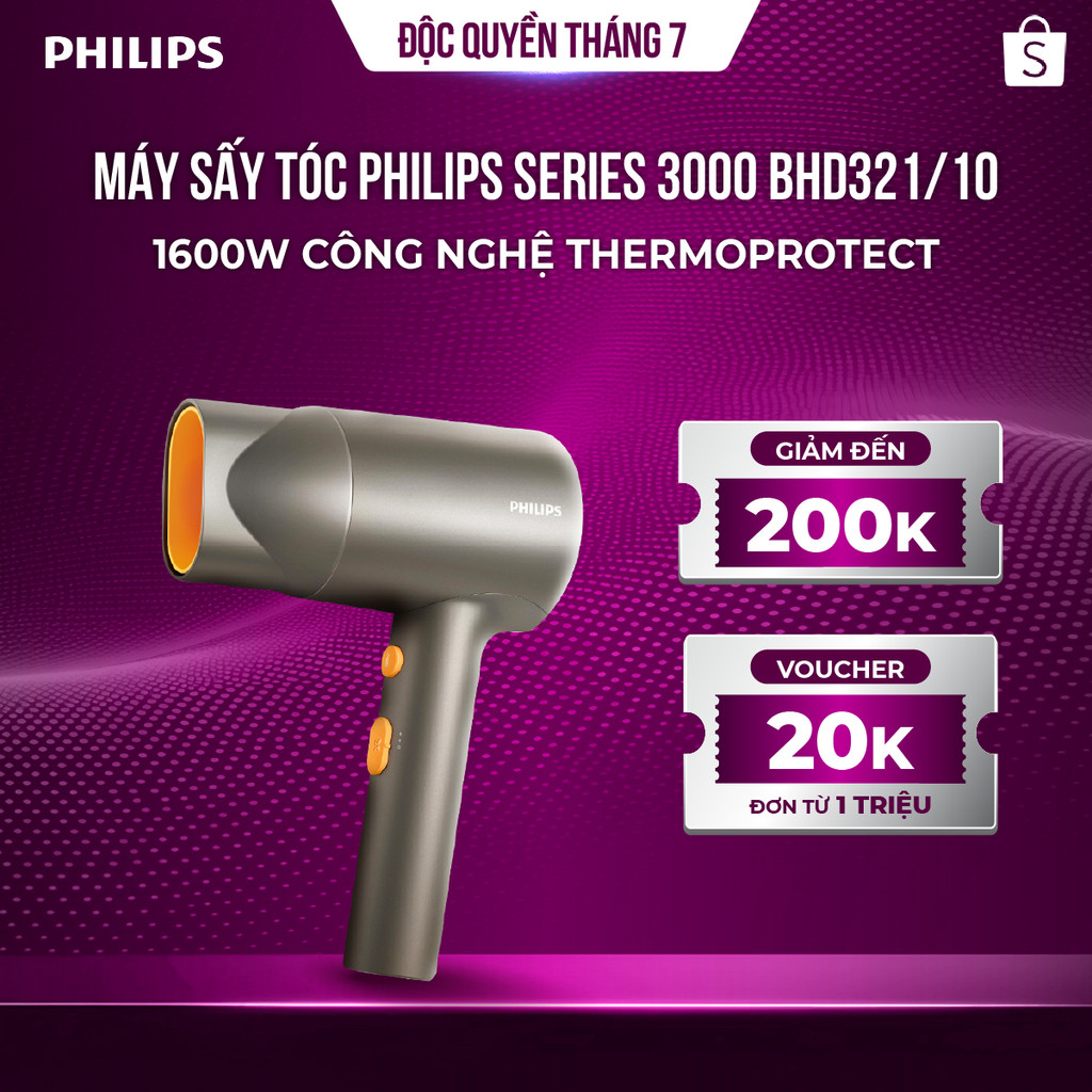 Máy sấy tóc Philips BHD321/00 1600W – ThermoProtect, ion âm giảm xơ rối, sấy nhanh