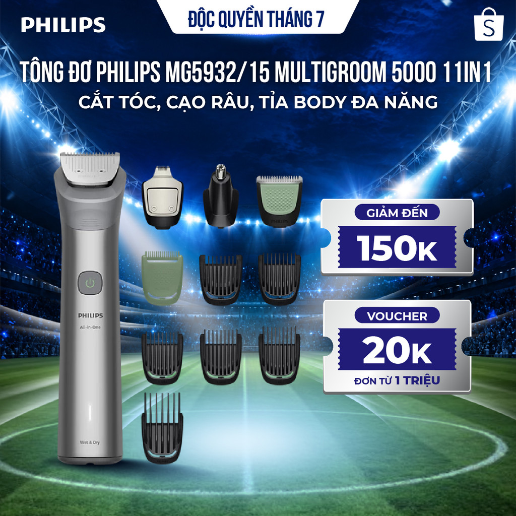 Tông đơ Philips MG5932/15 Multigroom 5000 11in1 cắt tóc, cạo râu, tỉa body đa năng