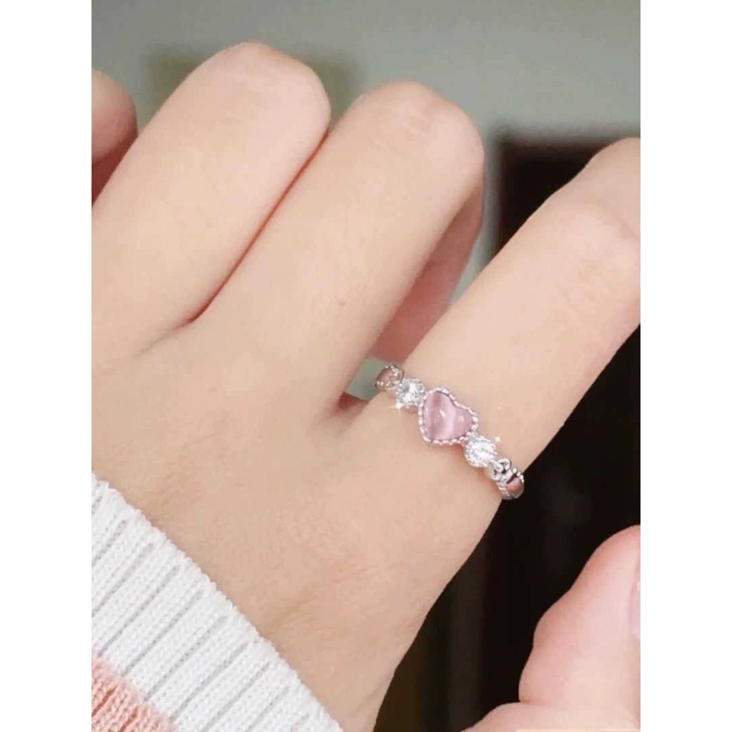 Nhẫn đá mắt mèo hình trái tim thanh lịch