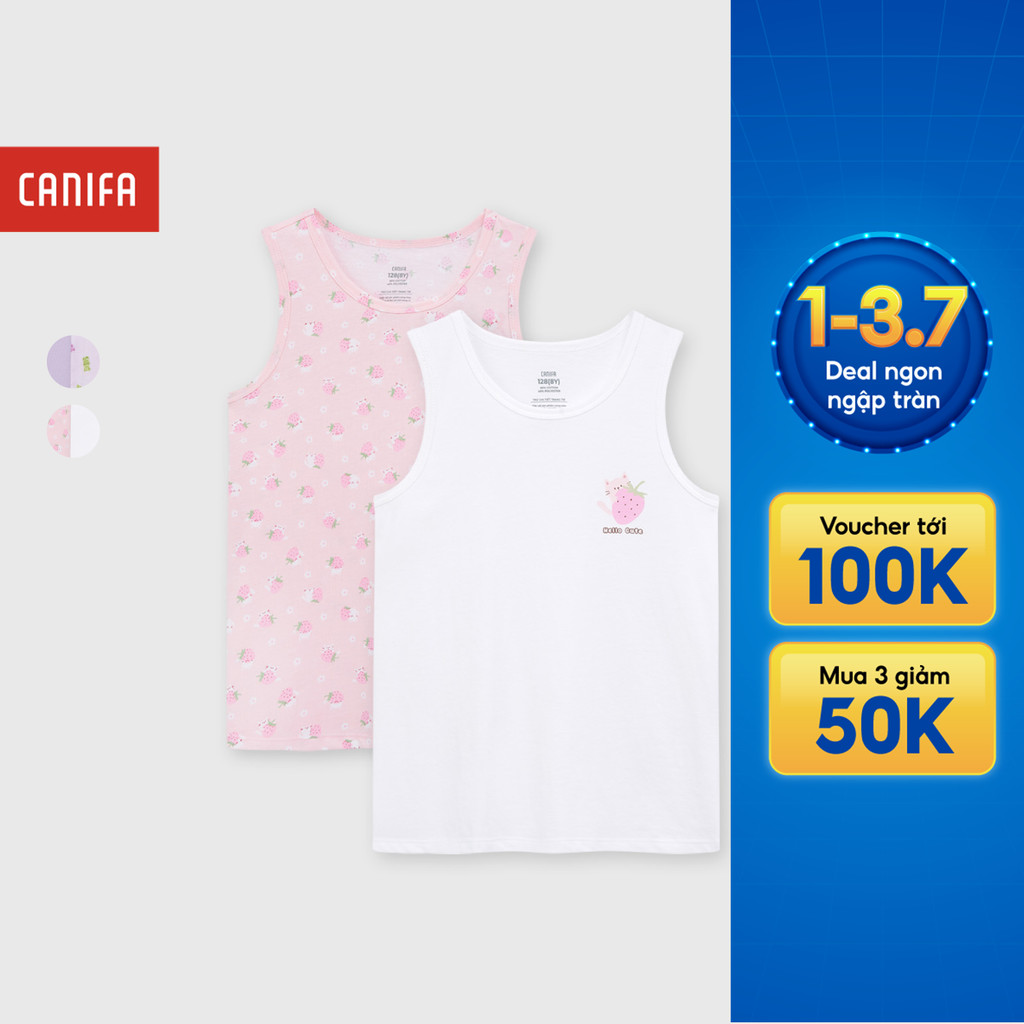 Combo 2 áo mặc nhà bé gái CANIFA áo ba lỗ chất liệu mềm mại thoáng mát in họa tiết PS26 1LA26S001
