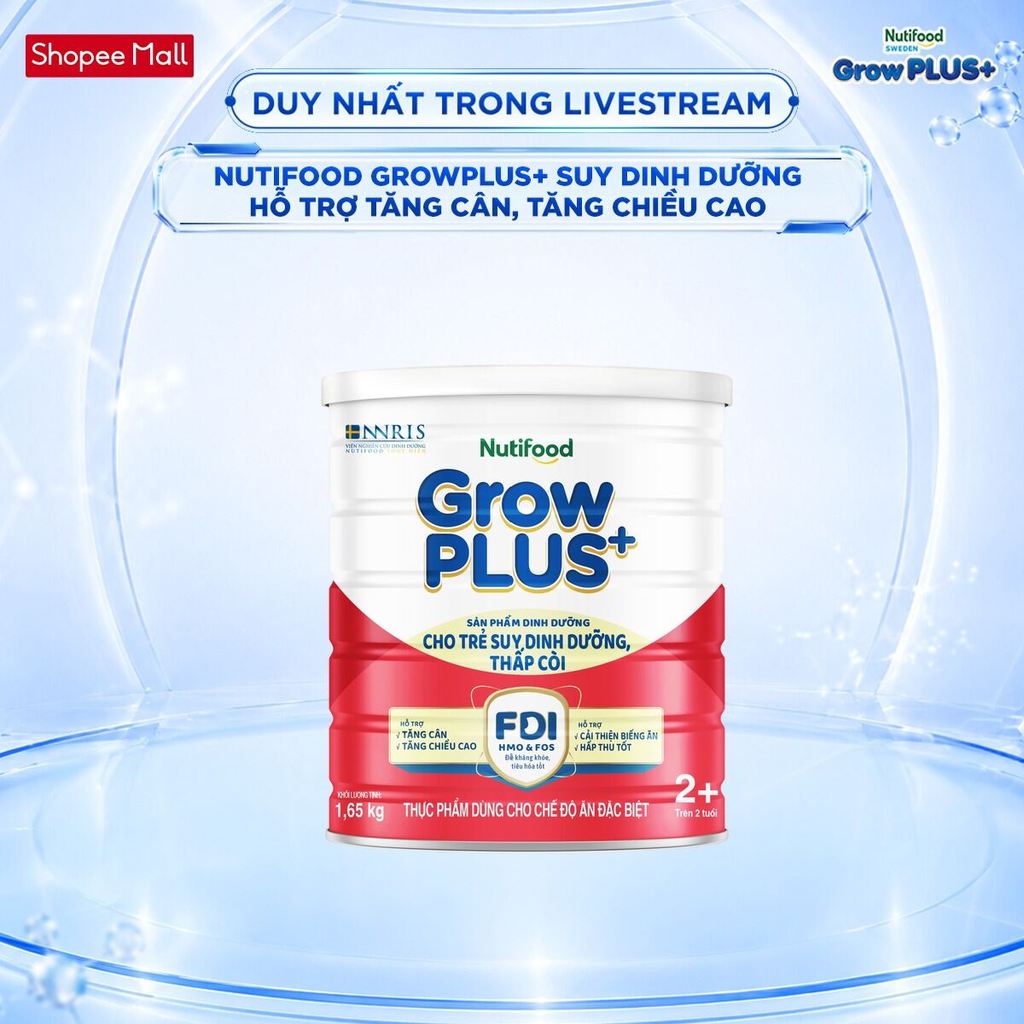 [LIVESTREAM KOL] Sữa bột Nutifood GrowPLUS+ Suy Dinh Dưỡng (Đỏ) 2+ - Tăng Cân, Tăng Chiều Cao (Lon 1,65 Kg)