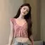 TMOY Ren V-ne Vest Nhỏ Tay Bay Mùa Hè Ngày Lễ Hàng Ngày Ngọt Ngào Crop Tops TMOY
