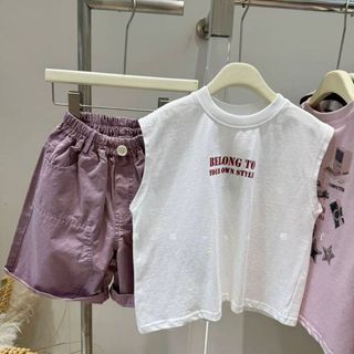Mùa Hè Bé Trai In Chữ Áo Vest Không Tay Phong Cách Hàn Quốc Cotton Nguyên Chất Rời Cổ Tròn Sóng Viền Áo Vest Top