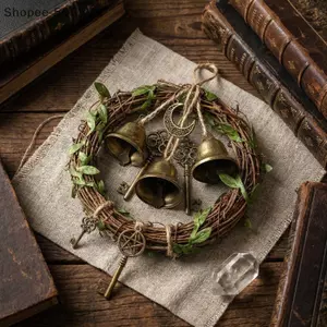 {AKIN} Mặt dây chuyền chuông chìa khóa trang trại Trang trí nội thất Vòng hoa mây Dây treo cửa cho lối vào hiên nhà ấm cúng {a}