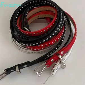 Thắt lưng đinh tán FUJIZOU, Thắt lưng hai lớp dài bằng da PU Gothic, Kim loại cổ điển Cô gái cay Hip Hop Y2K Thắt lưng Váy thắt lưng