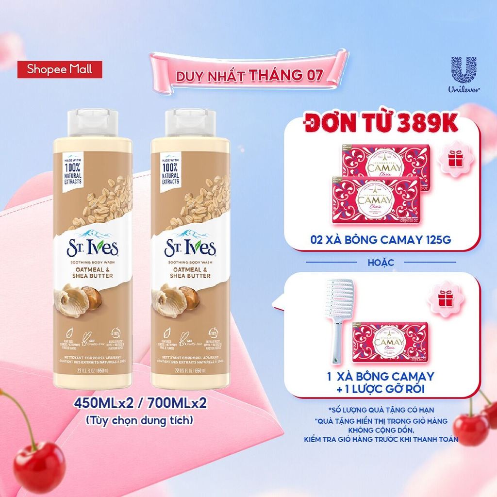 Combo 2 chai Sữa tắm St.ives Yến mạch và bơ (tùy chọn 450ml hoặc 700ml)