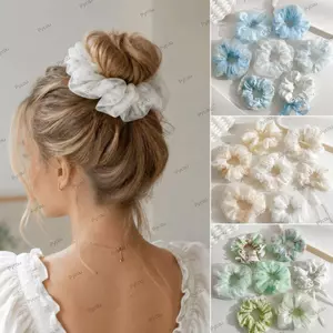 PYCOU 7 chiếc Scrunchies in hoa, Dây buộc tóc voan nhẹ bằng vải tuyn, Dây buộc tóc in hoa nhỏ co giãn ngọt ngào Dây buộc tóc Organza Organza trong suốt dành cho nữ Cô gái