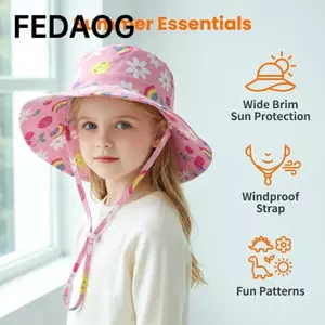 Mũ xô trẻ em FEDAOG, Mũ chống nắng in hoạt hình thoáng khí cho trẻ em, Vành rộng có thể điều chỉnh dễ thương Mũ đi biển chống tia cực tím Mũ mùa hè
