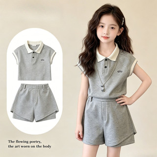 Bộ đồ bé gái mùa hè - áo polo phối màu + quần short thể thao thoáng mát phong cách Hàn Quốc