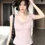 Áo thun ngắn tay hình nấm hồng mùa hè Hot Girl Slim-Fit Slimer Look Niche Gentle Sweet Short All-Match Top Women