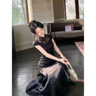 Đầm sườn xám cải tiến mới mùa xuân hè, thanh lịch và mang phong cách cổ điển sang trọng cho Nữ