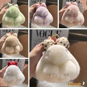 Móc khóa búp bê thỏ lông xù CHEESELY, Búp bê nhồi bông sang trọng Pompoms Bow Rabbit Mặt dây chuyền, Phim hoạt hình thời trang treo túi trang trí Phụ kiện túi mặt dây chuyền