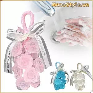 Xà phòng thơm hoa hồng pha lê MONOSTYLE, Xà phòng lạnh hoa hồng nhẹ nhàng tạo bọt, Xà phòng làm sạch mô phỏng treo trong suốt di động để tắm
