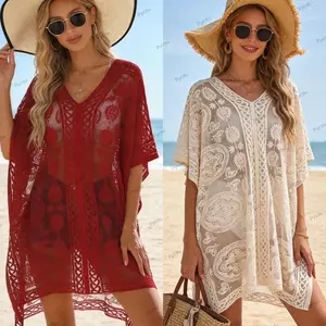 PYCOU Đi Biển Che, Lưới Ren Hoa Họa Tiết Đồ Bơi Che Phủ, Vintage Rỗng Ra Plus Kích Thước Bikini Thoáng Khí Che Phủ Thường Ngày Tập Hợp