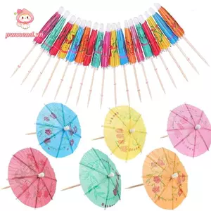 PWSSEND 100 Chiếc Cocktail Picks, Gậy Gỗ Ô Giấy Áo Ô Dù Chọn, Tre Chất Lượng Cao Nhiều Màu Sắc Phong Cách Tiệc Tre Tăm Trang Trí Bánh