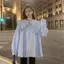 Áo sơ mi dài tay cổ búp bê cỡ lớn mùa xuân có viền nấm Thiết kế thích hợp rộng che thịt 150kg Fat mm Áo sơ mi phù hợp hàng đầu dành cho nữ