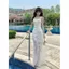 Tính khí Pure Desire Style Váy ren không đều Nữ mùa hè eo hẹp thon gọn hơn Phong cách kỳ nghỉ Váy dài phủ hông