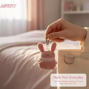 HFSHY Mini Hồng Lông Tơ Thỏ Tiền Xu Móc Khóa Túi Quyến Rũ Hoạt Hình Dễ Thương Hộp Đựng Tai Nghe Túi Bảo Quản Quà Tặng Lễ Hội Sáng Tạo Tiếp Liệu VN
