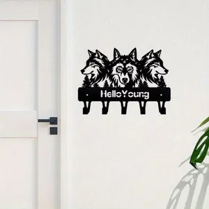 HELLOYOUNG Timberwolf Kim Loại Silhouette Móc Treo Tường Giá Cho Áo Móc Khóa Khăn Trang Trí Nhà Cửa Sắt Rèn Sắp Xếp Lưu Trữ