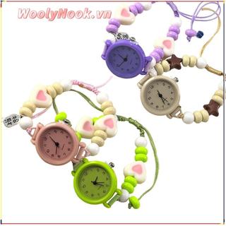 Đồng hồ đeo tay dây chuyền trái tim ngôi sao WOOLYNOOK, Đồng hồ đeo tay mặt dây chuyền có thể điều chỉnh, Đồng hồ thạch anh đính cườm Dopamine dành cho nữ