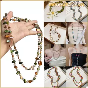 Vòng cổ cổ cổ MONOSTYLE, Vòng cổ dài đính cườm vỏ Bohemian, Vòng cổ hai lớp đầy màu sắc có thể xếp chồng lên nhau sang trọng nhẹ nhàng dành cho nữ