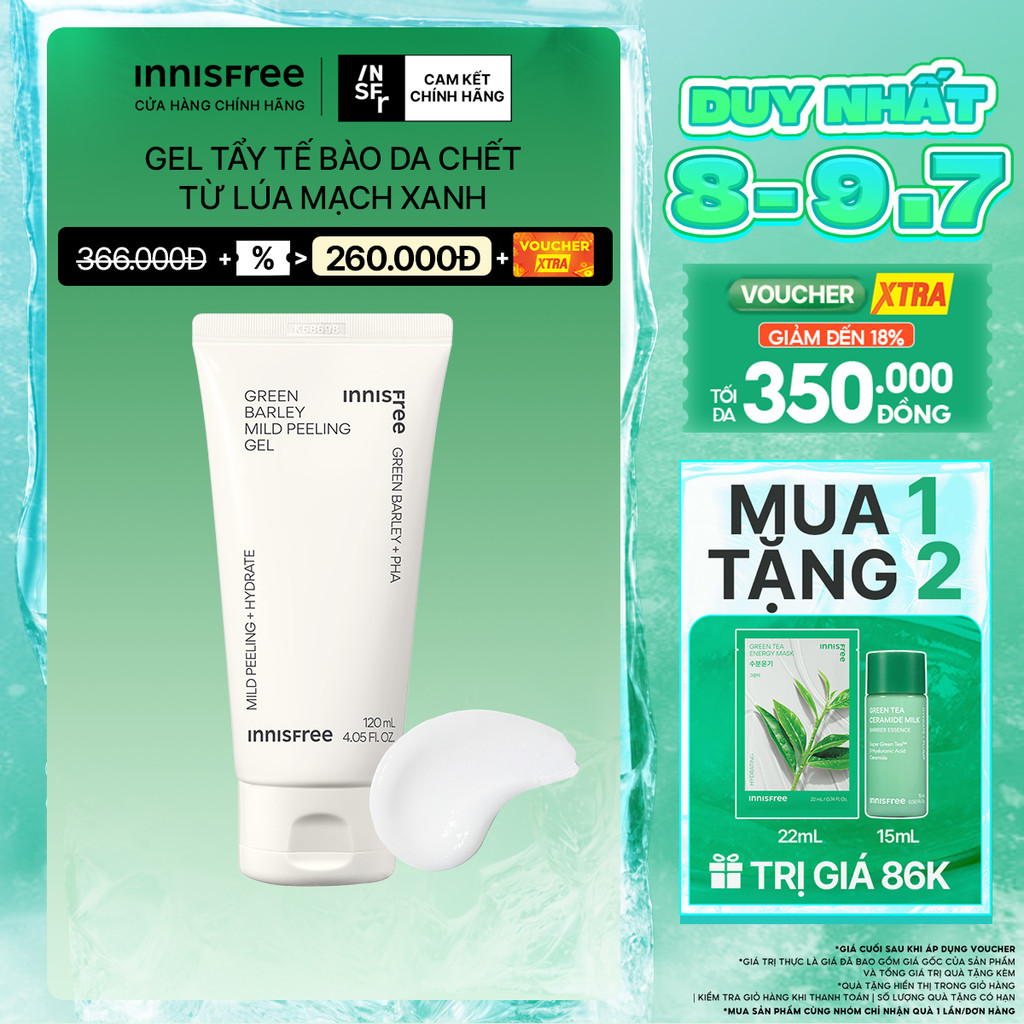 Gel tẩy tế bào da chết từ lúa mạch xanh innisfree Green Barley Mild Peeling Gel 120ml