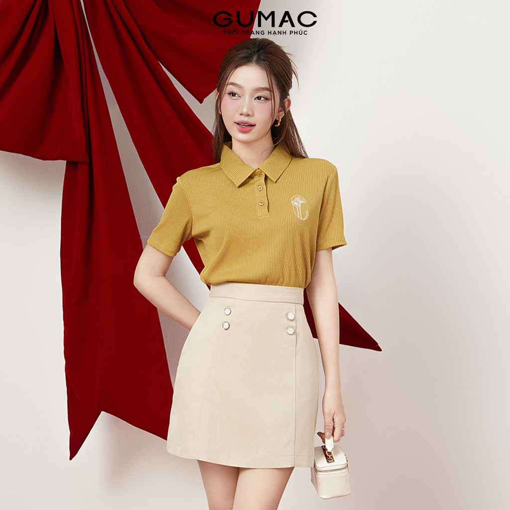 Áo Polo Nữ GUMAC Thêu Art Cơ Bản Chất Thun Gân 4C Mềm Thoải Mái PLE12013