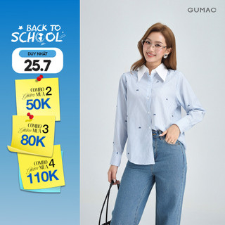 Áo Sơ Mi Nữ GUMAC Áo Kiểu Tay Dài Kẻ Sọc Xanh Cổ Phối Trắng Vải Kate Cao Cấp Trẻ Trung AG01009