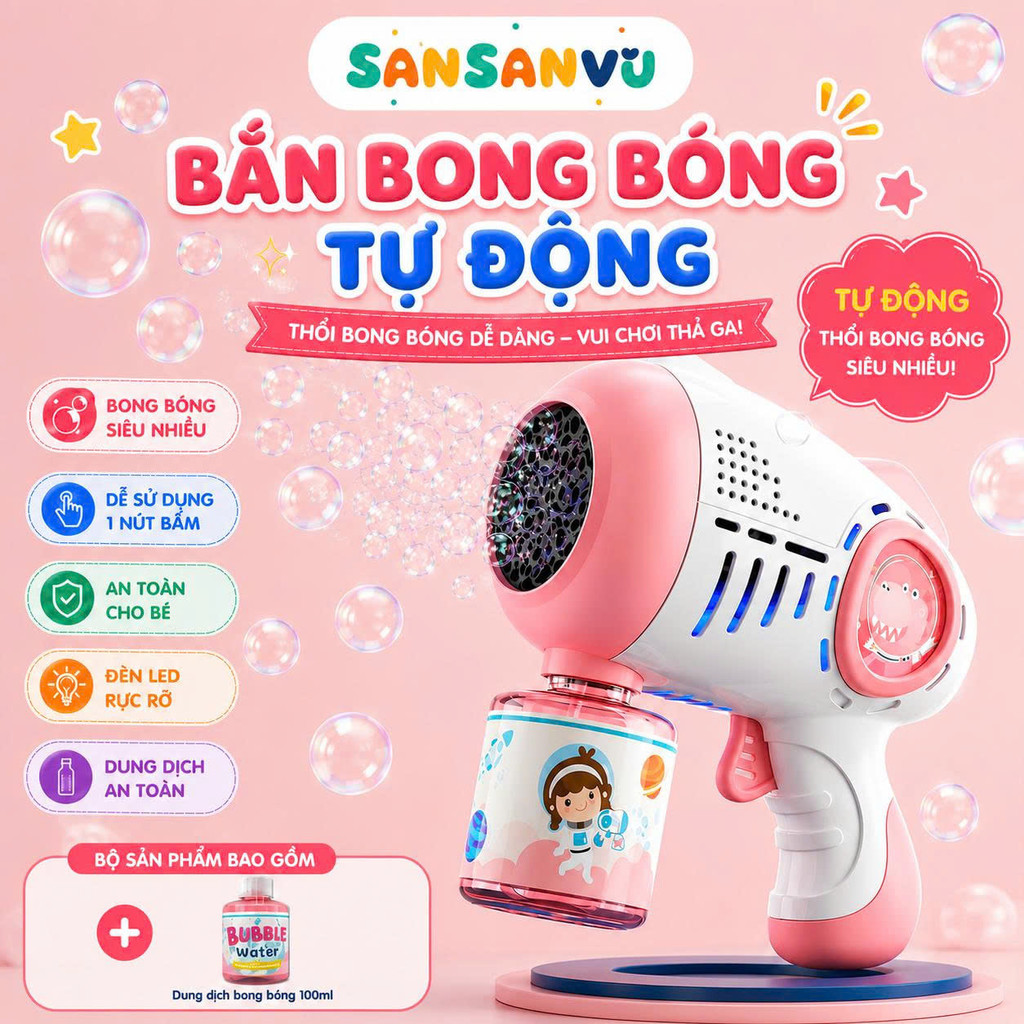 Súng Bắn Bong Bóng Xà Phòng 20 Nòng của Sansanvu – Máy Thổi Bong Bóng Siêu Cute