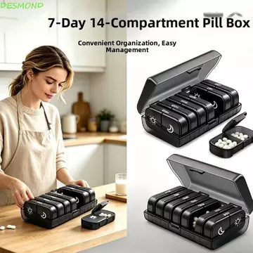 Hộp đựng thuốc hàng tuần DESMOND, Hộp đựng thuốc 7 ngày chống bụi kín, Hộp đựng thuốc chống ánh sáng có nhãn trong suốt 21 lưới 3 bữa Hộp đựng thuốc chống ẩm Sử dụng hàng ngày