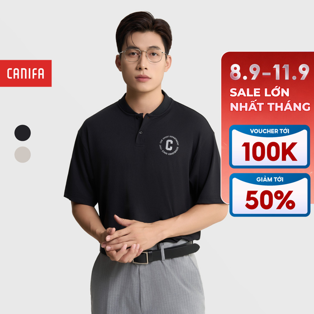 Áo phông nam CANIFA cổ dựng cộc tay in họa tiết 8TS25S013