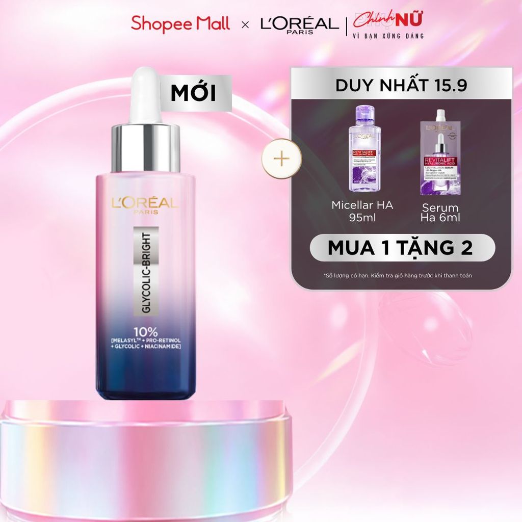 Serum đêm Glycolic-Bright Moon Serum 10% [Melasyl+Pro Retinol + Glycolic +Niacinamide] da sáng mịn và giảm thâm nám 30ML