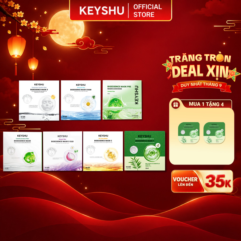 [DUY NHẤT THÁNG 9] Hộp Mặt Nạ KEYSHU 10 Miếng 30ML Dưỡng Ẩm, Làm Mềm Da, Hỗ Trợ Ngăn Ngừa Lão Hóa