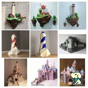 YY Art YP2 Sáng Tạo Giấy Mô Hình Xây Dựng Mô Hình Nhà Treo Tường Trang Trí Tường Handmade Origami DIY Mô Hình Đồ Chơi Sáng Tạo