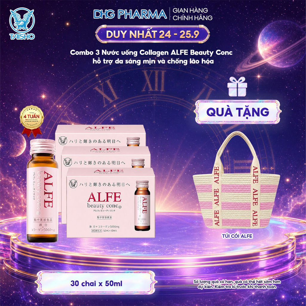 Combo 3 Nước uống Collagen Alfe Beauty Conc hỗ trợ da sáng mịn và chống lão hóa - Hộp 10 chai x 50ml