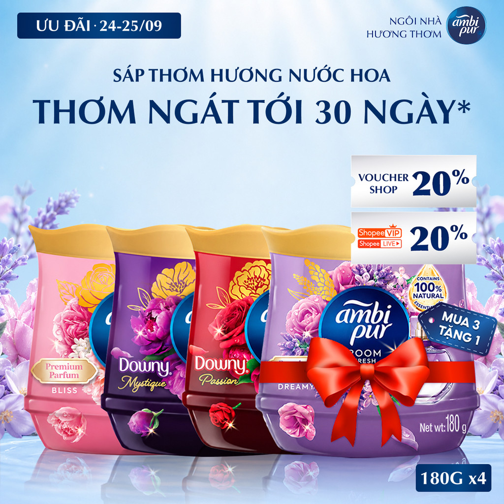 [ Mua 3 tặng 1] 4 ngày 4 hương thơm AMBI PUR Đam Mê + Huyền Bí + Hạnh Phúc + Mộng Mơ