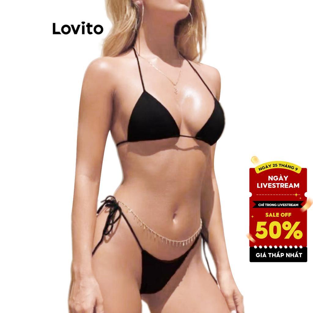 Lovito Kỳ nghỉ Bộ Bikini quyến rũ Bộ Bikini ren trơn dành cho nữ LNE48392