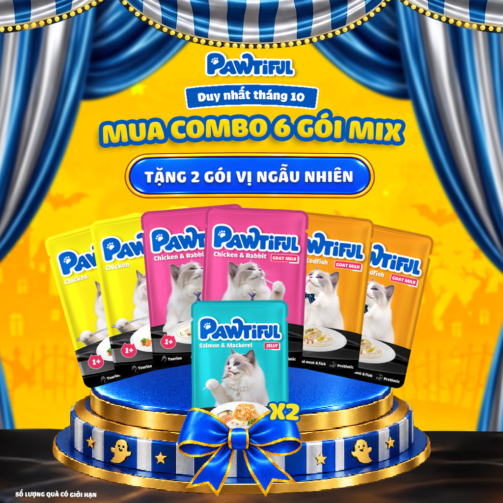 [MUA 6 TẶNG 2] Combo 6 gói Pate cho mèo Pawtiful Mix vị 70g x6