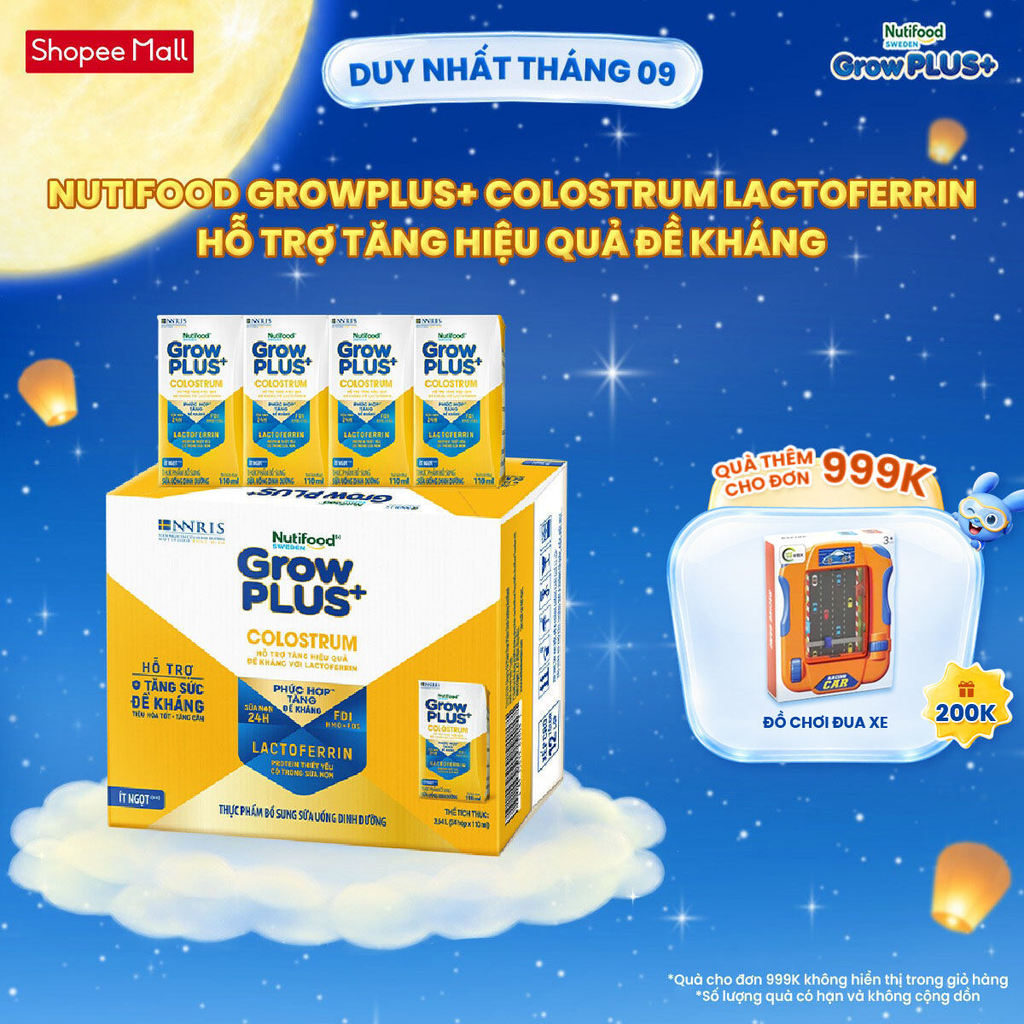 Thùng 24 hộp Sữa bột pha sẵn Nutifood Sweden GrowPLUS+ Colostrum Lactoferrin 110ml